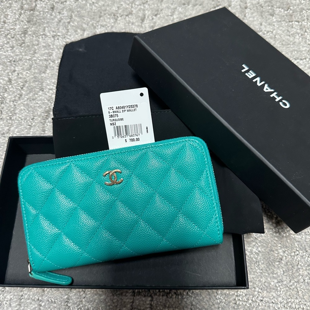 Chanel Blue Quilted Wallet with Silver Hardware